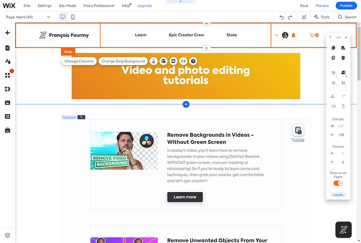 This is what the user interface of Wix's website-building platform looks like from the user's point of view